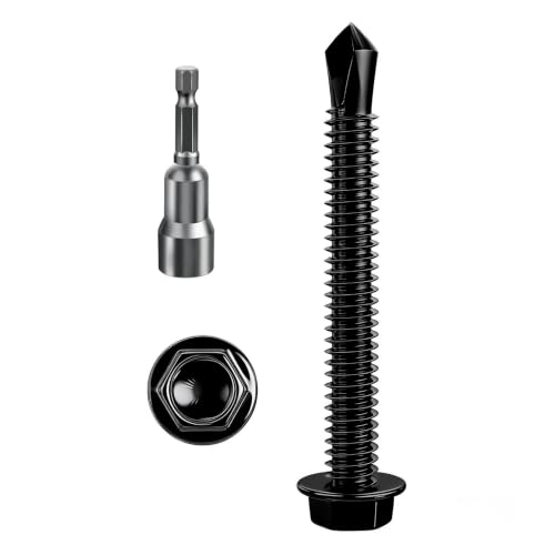 Wensilon (150Pcs) #8×1-1/2" Black Hex Washer Head Self Drilling Screws, 410 Stainless Steel Metal SheetScrews，TEK Screws, Sheet Metal Self Tapping Screws - color: Black, size: #8×1-1/2"