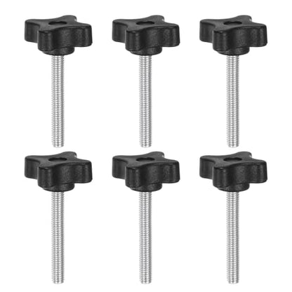 HARFINGTON 6pcs Star Clamping Knobs M6 x 50mm Metric Male Thread 32mm 4-Point Plastic Head Threaded Stud Knob Hand Tightening Thumb Screw Jig Handle, Black - size: M6 x 50mm x 32mm