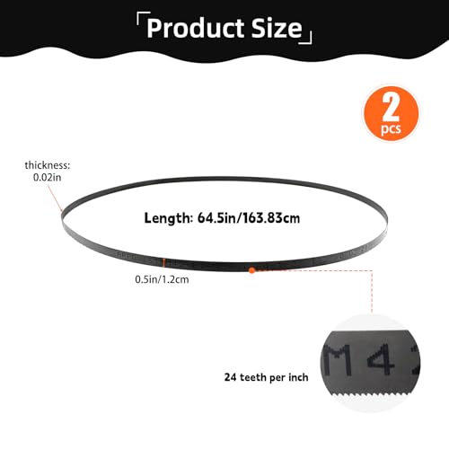 64-1/2" x 1/2" x 0.02" x 24 TPI Bandsaw Blades fits for Cutting Metal, Harbor Freight, Wen 3970, Jet Band Saw, 2 Pack - size: 64-1/2" x 1/2" x 0.02", 24 TPI, 2 Pack