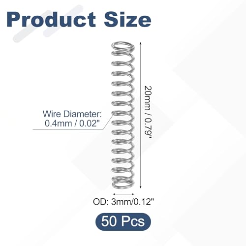 uxcell 50Pcs 304 Stainless Steel Compression Springs,0.4mmWD, 3mm ODx20mm L - size: 3mmx20mm