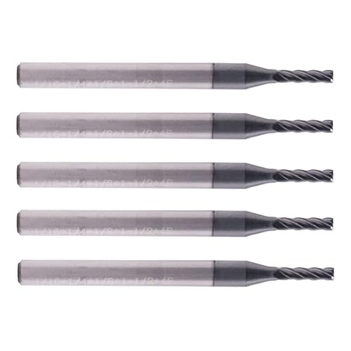 4 Flute Solid Carbide Square End Mill Set(5Pcs, 1/16"), AlTiN Coated - size: 1/16"