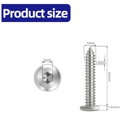50-Piece M5 x 35mm Self-Tapping Screws - 304 Stainless Steel Flat Head Hex Socket Cap Screws with Drive Bit, for Wood and Thin Metal - color: Silver, size: M5 x 35mm