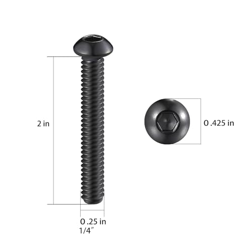 Wensilon (50Pcs) 1/4-20 * 2 Button Head Socket Cap Bolts Screws, 304 Black Stainless Steel, Allen Hex Drive, Bright Finish, Fully Machine Thread - color: Black, size: B 1/4-20*2