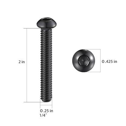 Wensilon (50Pcs) 1/4-20 * 2 Button Head Socket Cap Bolts Screws, 304 Black Stainless Steel, Allen Hex Drive, Bright Finish, Fully Machine Thread - color: Black, size: B 1/4-20*2