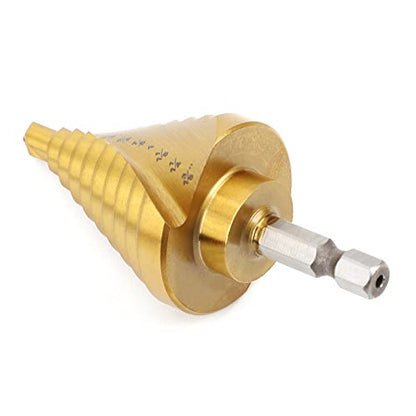 COMOWARE 10 Sizes HSS Titanium-Coated Step Drill Bit, 1/4" to 1-3/8", Two-Spiral Flute Step Bit for Metal, Stainless Steel, Wood & Plastic, with 1/4" Hex Shank - style: 1Pc Titanium - Hex Shank