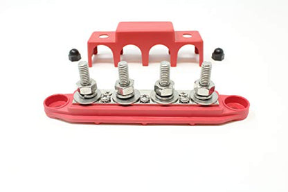 4 Post Power Distribution Block Bus Bar with Cover - Made in The USA - 250 Amp Rating - Marine, Automotive, and Solar Wiring (5/16" - Red) - size: 5/16" - Red