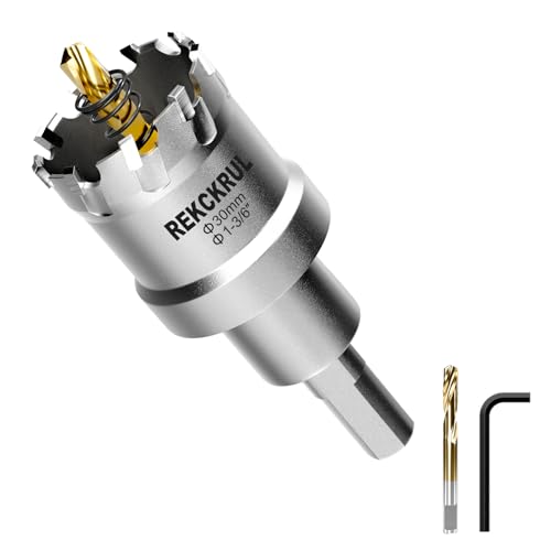 1-3/16" (30mm) TCT Carbide Hole Saw Kit for Metal - Heavy Duty Hole Cutter Drill Bits Set with 2 Titanium/Step Pilot Drill Bits & L-Wrench, Cuts Stainless Steel, Iron, Aluminum, Wood, Plastic - size: 30mm | 1-3/16”