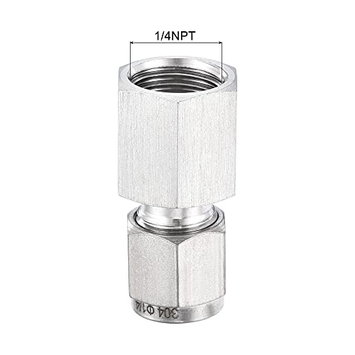 uxcell Compression Tube Fitting 1/4NPT Female Thread x 1/4" Tube OD Straight Coupling Adapter 304 Stainless Steel - size: 0.25 Inch