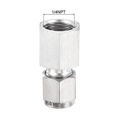 uxcell Compression Tube Fitting 1/4NPT Female Thread x 1/4" Tube OD Straight Coupling Adapter 304 Stainless Steel - size: 0.25 Inch