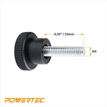 POWERTEC 71610 15mm Screw On Round Knobs, Black, M4 x 15mm Male Thread Knurled Knob for Clamping – 10 Pack - style: M4x15, Round