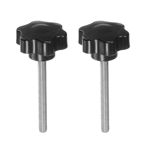 HARFINGTON 2pcs Star Knobs M8 x 80mm 304 Stainless Steel Threaded Stud 46mm Plastic 6-Star Head Hand Tightening Thumb Screw Clamping Jig Knob Handle, Black - size: M8 x 80mm x 46mm