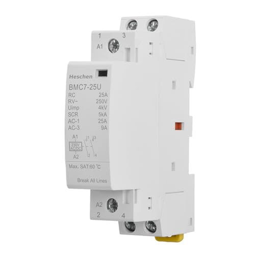 Heschen 25A 2 Pole Modular AC Contactor BMC7-25U, 220V AC/DC Coil