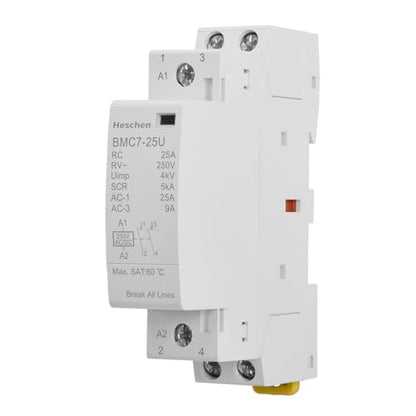 Heschen 25A 2 Pole Modular AC Contactor BMC7-25U, 220V AC/DC Coil