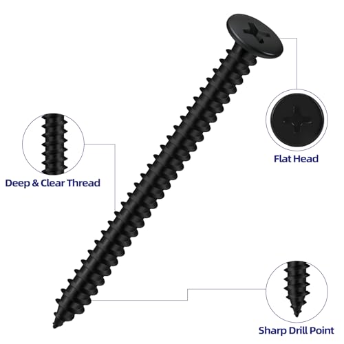#4 x 1 Flat Head Self Tapping Screws, 304 Stainless Steel 18-8 Wood Screw, Black Finish, Screwdriver Bit Included, 200 PCS - color: Black, size: #4 x 1"