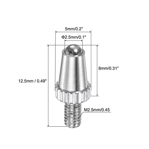 uxcell Contact Point for Dial Indicator Linear Gauge, 2.5mm Diameter HSS (High-Speed Steel) Ball Tip M2.5 Thread 8mm Length 3 Pcs