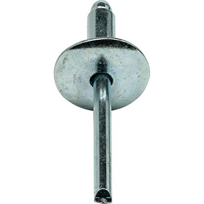 Fastenere Large Flange Pop Rivets - 5/32" x 1/4" (50 pcs) Heavy Duty, Open End, Steel Zinc, Corrosion-Resistant, High Tensile & Shear Strength, 5-4 Gap .188" - .250"