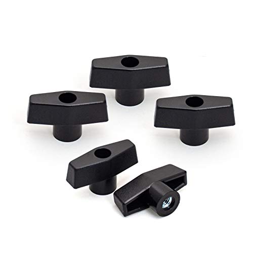 POWERTEC 5 Pack 1/4"-20 T Knobs, Threaded Clamping Knobs for T Track & Table Saw Accessories, Featherboard, Woodworking Jigs on Miter Saw, Router Table, Drill Press (QNB3001) - style: 1/4", T-Knob