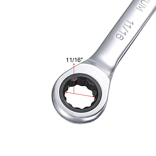 uxcell 11/16 Inch Ratcheting Combination Wrench SAE 72 Teeth 12 Point Ratchet Box Ended Spanner Tools, Cr-V - size: 11/16"