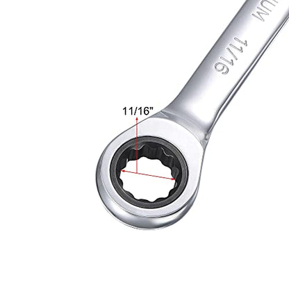 uxcell 11/16 Inch Ratcheting Combination Wrench SAE 72 Teeth 12 Point Ratchet Box Ended Spanner Tools, Cr-V - size: 11/16"