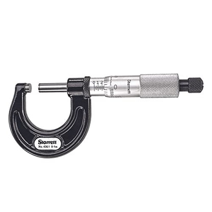 Starrett Outside Micrometer with One-Piece Spindle, Satin Chrome Finish and Advanced Sleeve Design - Quick and Easy Adjustment, 0-1" Range, .001" Graduation - 436.1XRL-1