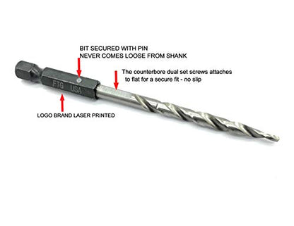 FTG USA #6 (9/64") Adjustable Tapered Wood Countersink Drill Bit - size: #6, style: w/o Depth Stop