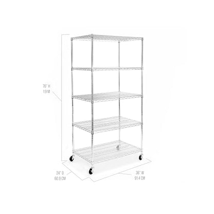UltraDurable 5-Tier NSF Steel Wire Shelving, 36"W x 24"D x 76"H - color: Steel, size: 5-Tier Shelving, 36" W x 24" D