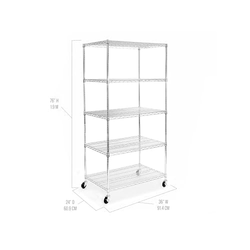 UltraDurable 5-Tier NSF Steel Wire Shelving, 36"W x 24"D x 76"H - color: Steel, size: 5-Tier Shelving, 36" W x 24" D