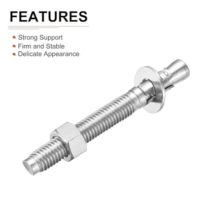 DTGN 1/2" x 4-1/2" Wedge Anchors - 10Pack - Good for Cement and Concrete Wall - 304 Stainless Steel Zinc Plated Screw Bolt Nut Expansion Tube Fasteners - size: 1/2" x 4-1/2"