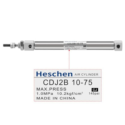 Heschen Stainless Steel Slim Air Pneumatic Cylinder, CDJ2B 10-75, M5 Port, 10mm Bore, 75mm Stroke, Double Acting Single Rod - size: 75mm Stroke