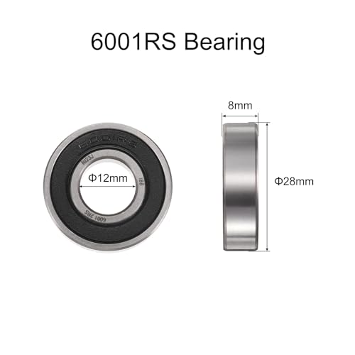 uxcell 10pcs 6001-2RS Bearing 12x28x8mm, Chrome Steel Double Rubber Seals Precision Bearing, Lubricated Deep Groove Ball Bearings, P6 (ABEC 3) - size: 6001-2RS