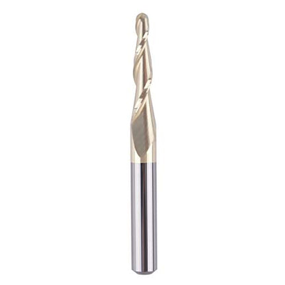 SpeTool Tapered Ball Nose End Mill 1/4" Shank with 1/16" Cutting Radius for 3D Carving Engraving Router Bit, ZrN Coated - size: Dia.=1/8