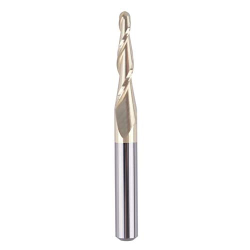 SpeTool Tapered Ball Nose End Mill 1/4" Shank with 1/16" Cutting Radius for 3D Carving Engraving Router Bit, ZrN Coated - size: Dia.=1/8