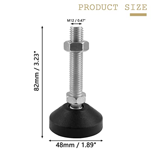 Bonsicoky M12 Metal Adjustable Leveling Feet, Black, 4 Pcs, 3.2" x 1.9" - size: 3.2" x 1.9"