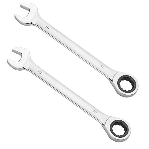 KINJOEK 2 PCS 19mm 12PT Ratchet Wrench, Metric Gear Combination Ratcheting Wrench Set with 5° Movement and 72 Teeth for Projects with Tight Space - size: 19mm 2PCS