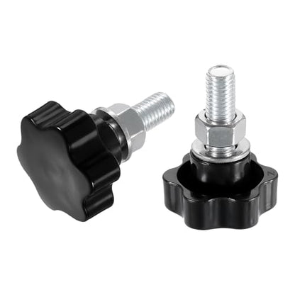 uxcell 2pcs Star Clamping Knobs with Nuts Washers, M12 x 35mm Metric Zinc Plated Carbon Steel Male Thread 48mm 6-Star Plastic Head, Threaded Stud Hand Knobs Handles Thumb Screws, Black - size: M12 x 35mm