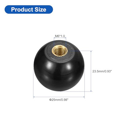 uxcell Threaded Ball Knobs, M6 Female Thread Thermoset Ball Knob 25mm Dia Round Operation Ball Handles with Copper Insert for Machine Lever Handle, Black - color: Black, size: M6x25mm