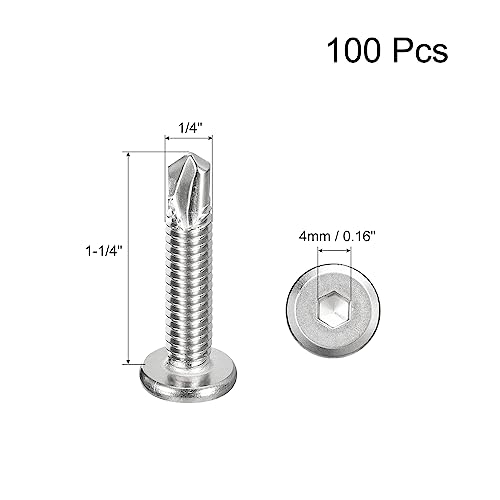 uxcell Hex Socket Self Tapping Screws, 1/4 x 1-1/4" 410 Stainless Steel Sheet Metal Flat Head Drilling Screw 100pcs, Silver - color: Silver, size: 1/4 x 1-1/4"