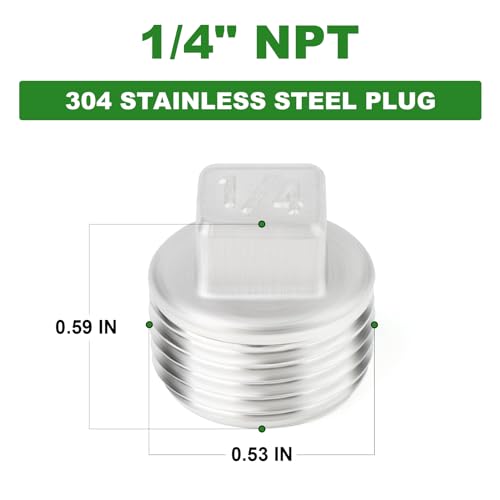 TAISHER 5Pcs 304 SS Square Thread Socket Pipe Plug Fitting 1/4" NPT Male - size: 1/4" MNPT(Plug)