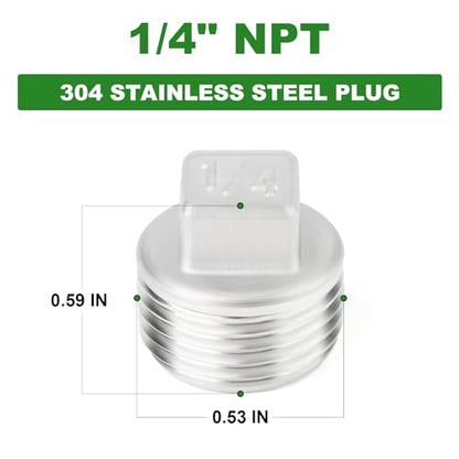 TAISHER 5Pcs 304 SS Square Thread Socket Pipe Plug Fitting 1/4" NPT Male - size: 1/4" MNPT(Plug)