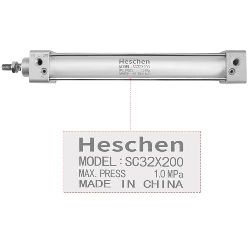 Heschen Tie-Rod Pneumatic Air Cylinder, SC 32-200, 32mm Bore, 200mm Stroke, PT 1/8 Port, Double Acting, Adjustable Cushion, Self-Lubricating Actuator for Industrial & Woodworking - size: 200mm Stroke