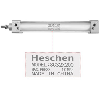 Heschen Tie-Rod Pneumatic Air Cylinder, SC 32-200, 32mm Bore, 200mm Stroke, PT 1/8 Port, Double Acting, Adjustable Cushion, Self-Lubricating Actuator for Industrial & Woodworking - size: 200mm Stroke