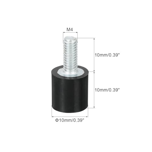 uxcell M4 Thread Rubber Mounts, Vibration Isolators, Cylindrical Shock Absorber with Studs 10 x 10mm 4pcs - size: M4x10x10mm