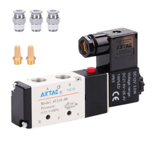 Solenoid Valve 1/4"PT Pneumatic AirTAC 4V210-08 Air 12V/24V/110V/220V Single Coil Pilot-Operated Electric 2 Position 5 Way Connection Type(4V210 PT1/4, DC12V) - size: 4V210 PT1/4, style: DC12V