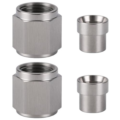 8AN Hardline Stainless Steel Tube Nut and 3/8 Sleeve Fitting for 3/8" OD Tubing, 2 Sets - size: 8AN-3/8", 2 Sets