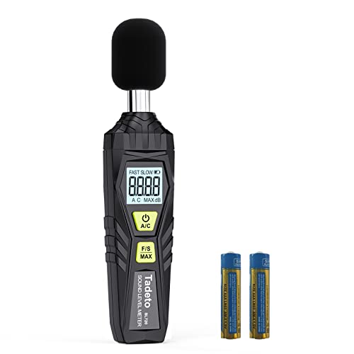 Decibel Meter, Tadeto Digital Sound Level Meter Portable SPL Meter 30dB to 130dB MAX Data Hold with LCD Display Backlight A/C Weighted for Home Factories - color: Black