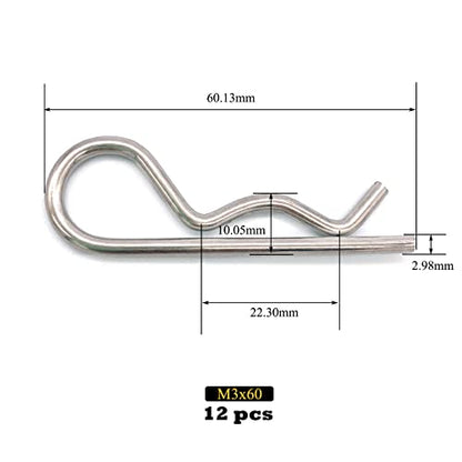 12 Pcs Heavy Duty Stainless Steel Cotter Pin R Clip Spring Retaining Wire Hair Pins for Trailer Lock System M3x60 Keeper - size: SUS304 M3x60mm-12pcs