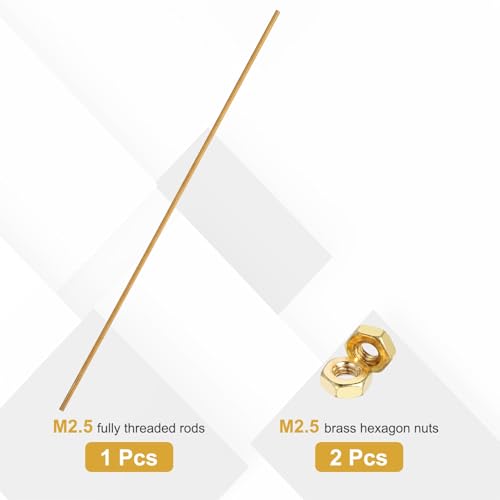 uxcell Brass Fully Threaded Rod, M2.5x0.45mm Pitch Right Hand Threads Studs with Solid Brass Hex Nuts, 200mm/8 Long Threaded Screw Rods Fasteners for Anchors Bolts Hangers Clamps - size: M2.5x0.45mmmm200mm