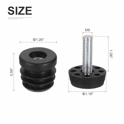 DTGN 32mm(OD) Adjustable Leveling Feet - 4Sets - Good for Furniture - Round Insert Kit Furniture Glide - Black