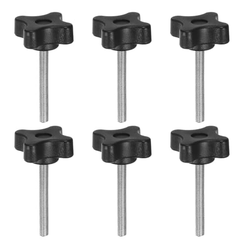 HARFINGTON 6pcs Star Clamping Knobs M5 x 40mm Metric Male Thread 32mm 4-Point Plastic Head Threaded Stud Knob Hand Tightening Thumb Screw Jig Handle, Black - size: M5 x 40mm x 32mm