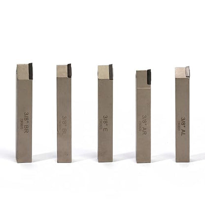 Mini Indexable Lathe Turning Tool-3/8" Shank Nickel Plated 5 Pieces Carbide Turning Tool Set, Metal Lathe Cutting Tools with Carbide Inserts TCMT110204(TCMT21.51)